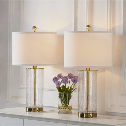Modern Glam Glass and Metal Table Lamp Set, 23.25-Inch, Gold, USB Charging
