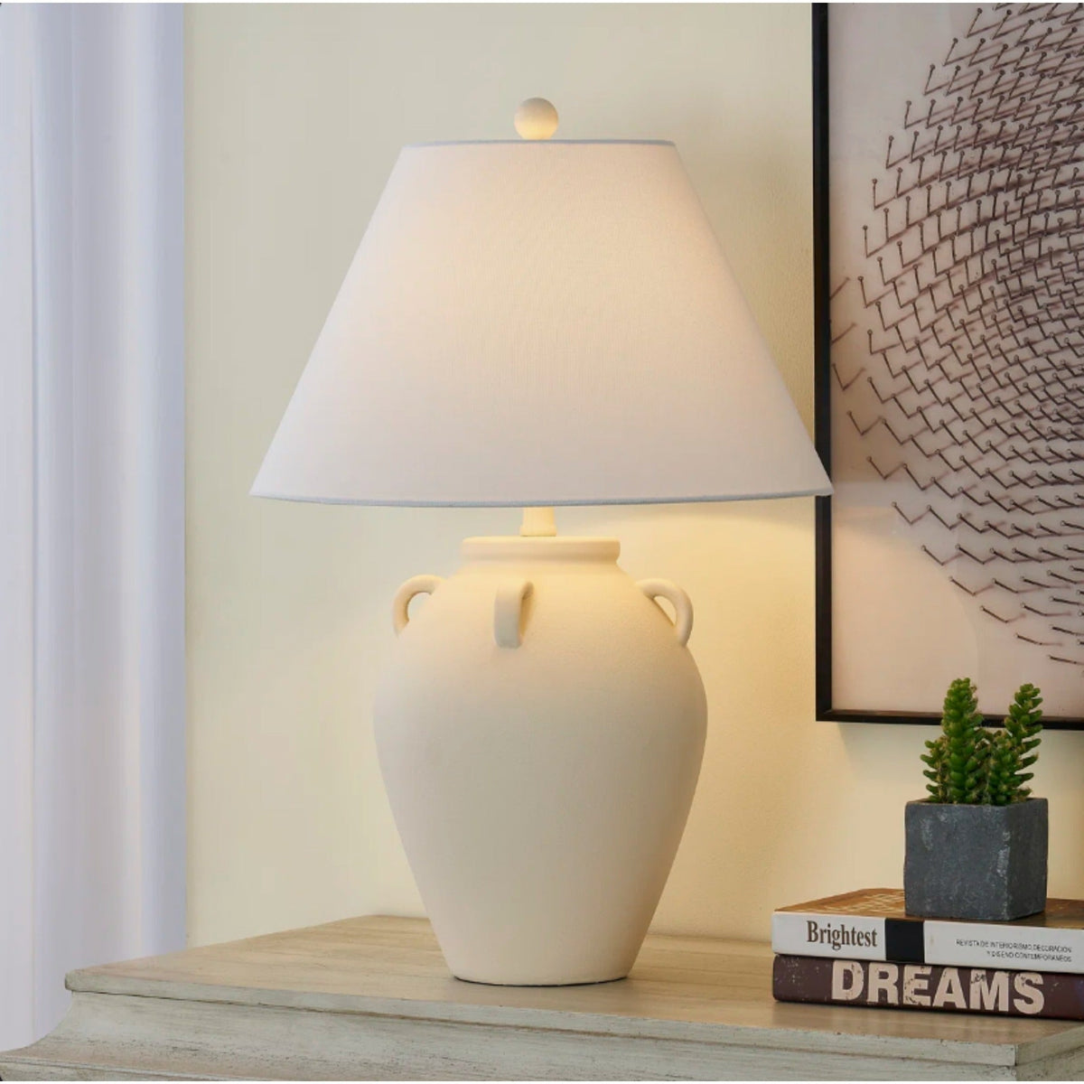 25-Inch Ceramic Table Lamp, Beige Rustic Farmhouse Style