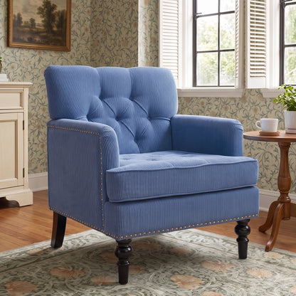 Modern Accent Chair, 26.5-Inch Wide, Blue Corduroy