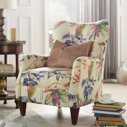Paradise Upholstered Arm Chair, Off-White Floral, Beige Fabric