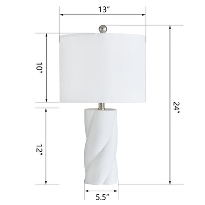 Modern Ceramic Table Lamp, 23.75 Inches, White, Set of 2