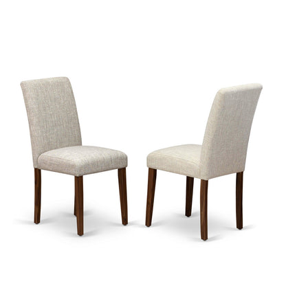 5-Piece Antique Walnut Dining Set with 4 Doeskin Linen Chairs