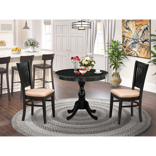 3-Piece Black Dining Set with 2 Linen-Upholstered Chairs