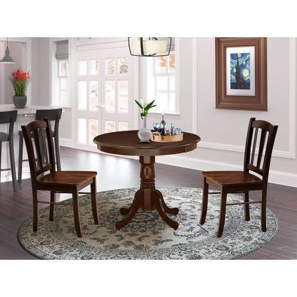 3-Piece Mahogany Dining Set with Round Table & 2 Slat-Back Chairs