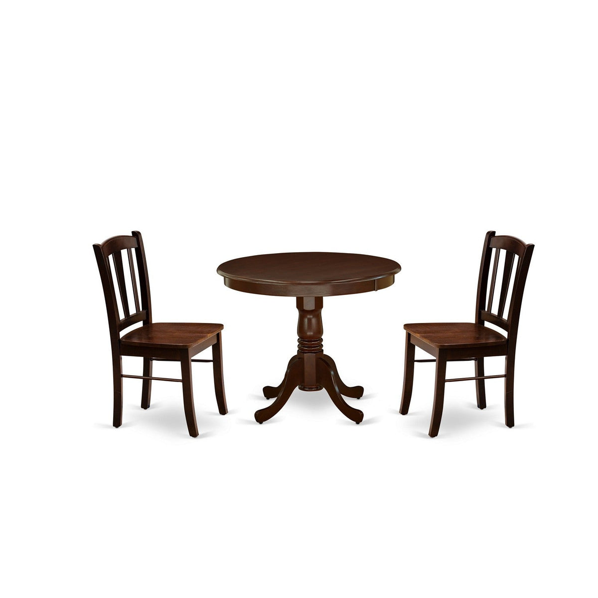 3-Piece Mahogany Dining Set with Round Table & 2 Slat-Back Chairs