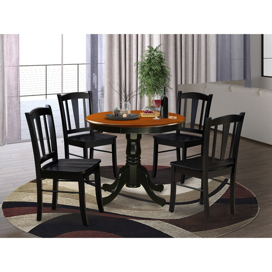 5-Piece Black Dining Set with Table & 4 Wood-Seat Chairs