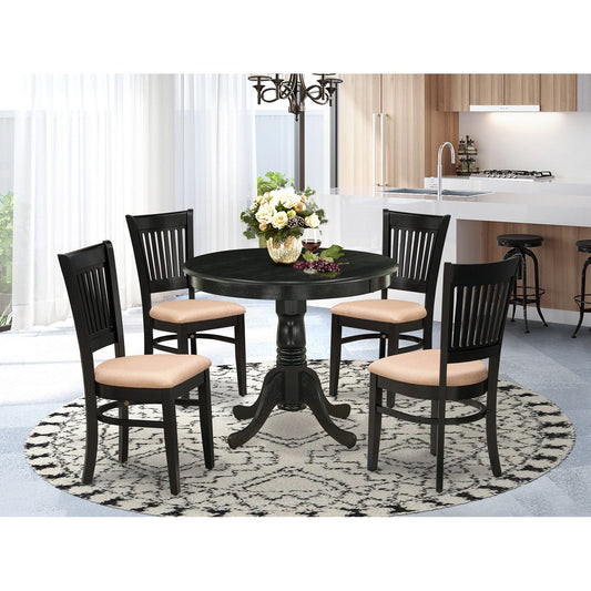 5-Piece Black Dining Set with 4 Linen-Upholstered Chairs