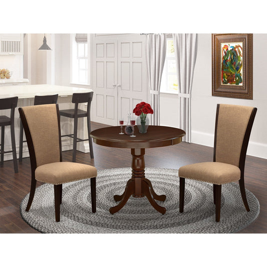 3-Piece Mahogany Dining Set with 2 Light Sable Chairs
