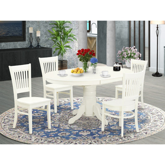 5-Piece Linen White Oval Dining Set with 4 Slat-Back Chairs