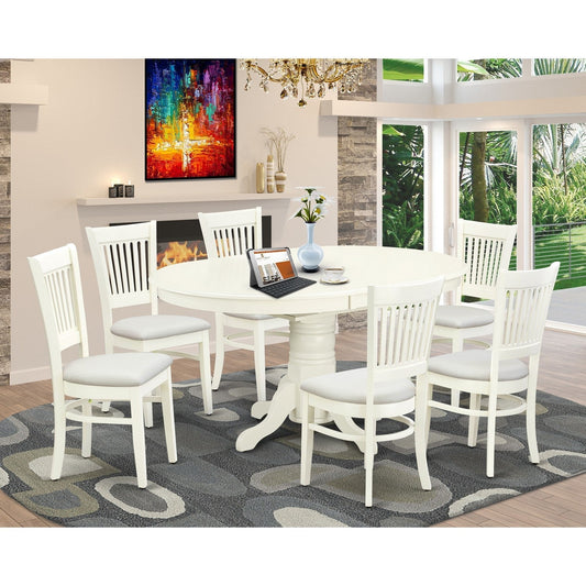 7-Piece Oval Dining Set with 6 Linen Upholstered Chairs – Linen White