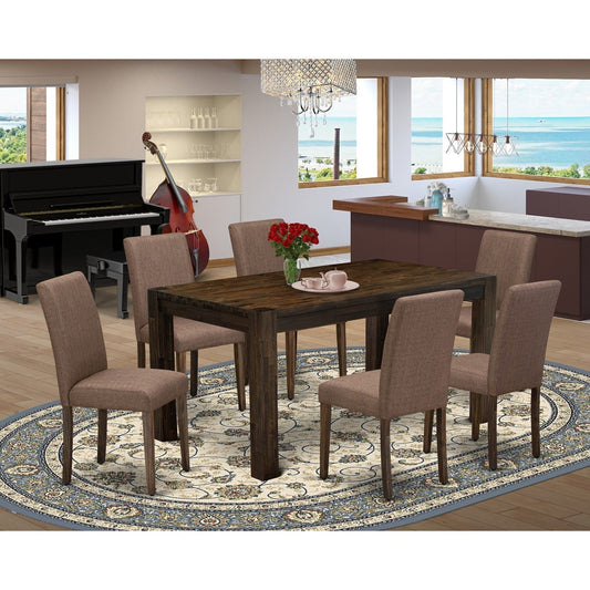 7-Piece Distressed Jacobean Dining Set with 6 Light Sable Chairs