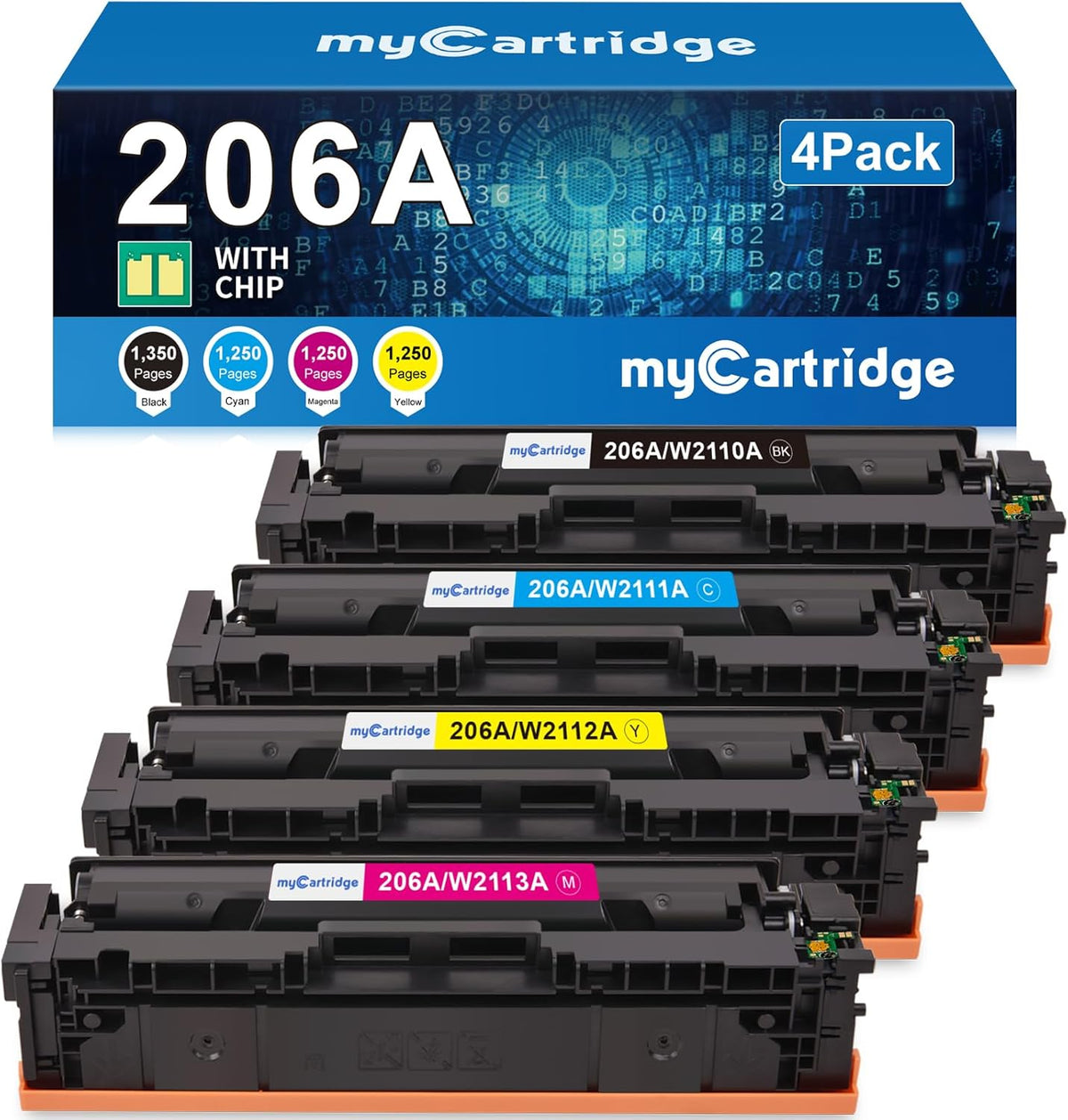 myCartridge HP 206A Toner With Chip 4-Pack (Black, Cyan, Yellow, Magenta) | HP Color LaserJet Pro M255dw · M255nw · MFP M283fdw · MFP M283cdw · MFP M282nw · MFP M283fdn |