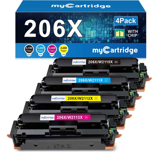 myCartridge HP 206X Toner With Chip 4-Pack (Black, Cyan, Yellow, Magenta) | HP Color LaserJet Pro M255dw · M255nw · MFP M283fdw · MFP M283cdw · MFP M282nw · MFP M283fdn|