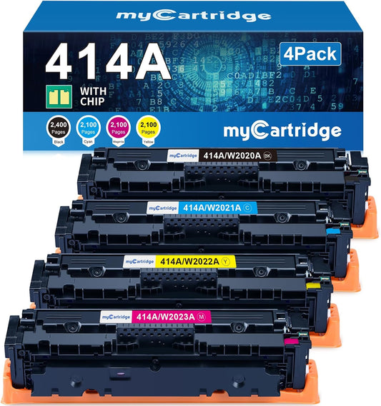 myCartridge HP 414A Toner With Chip 4-Pack (Black, Cyan, Yellow, Magenta) | HP Color LaserJet Pro M454dn · M454dw · MFP M479dw · M479fdn · M479fdw · Enterprise M455dn · MFP M480f |