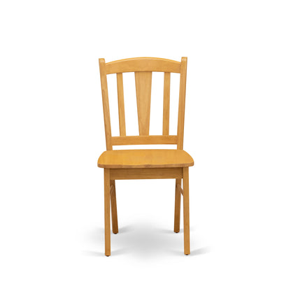 3-Piece Oak Dining Set with Round Table & 2 Slat-Back Chairs
