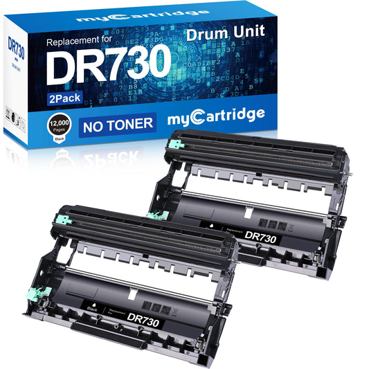 myCartridge Compatible Brother DR730 Drum Unit 2-Pack (Black) | HL-L2350DW L2370DW L2390DW L2395DW MFC-L2710DW L2730DW L2750DW DCP-L2550DW | 12,000 page No Toner