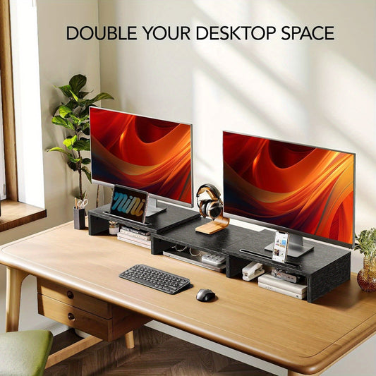 Dual Monitor Stand Riser Adjustable Desktop Organizer for PC Laptop Printer9