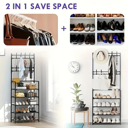 5-Tier Entryway Shoe Rack with Coat Hooks