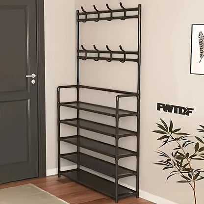 5-Tier Entryway Shoe Rack with Coat Hooks