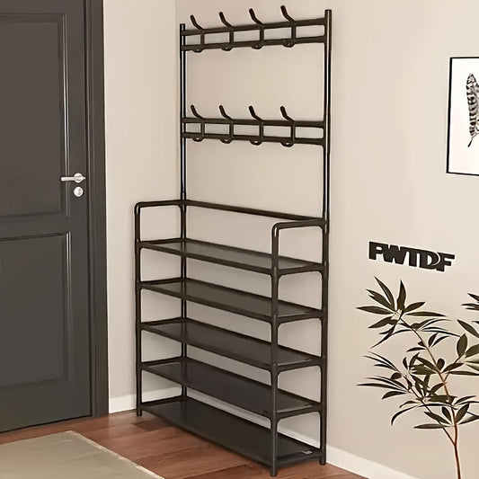 5-Tier Entryway Shoe Rack with Coat Hooks