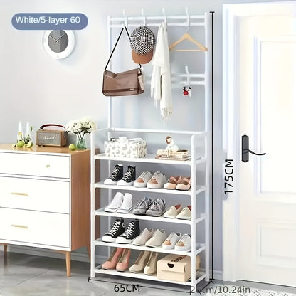 5-Tier Entryway Shoe Rack with Coat Hooks
