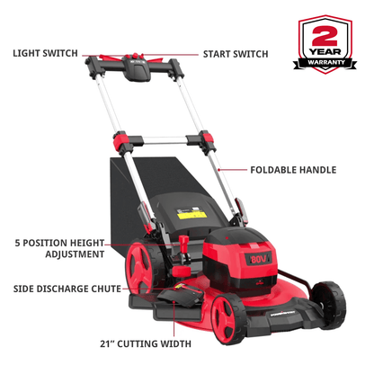 80V 21" Cordless Self-propelled Lawn Mower w/ 6Ah Battery & Charger PS76821SRB