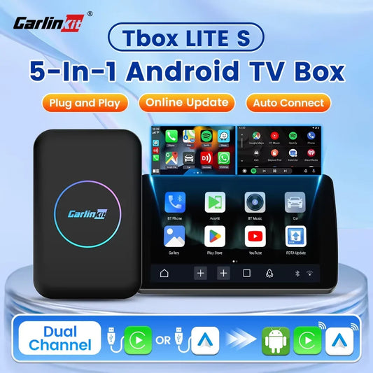 CarlinKit 5-In-1 Lite S Android TV Box CarPlay Ai Box Support Netflix Wireless CarPlay & Android Auto HDMI USB Device Plug &Play