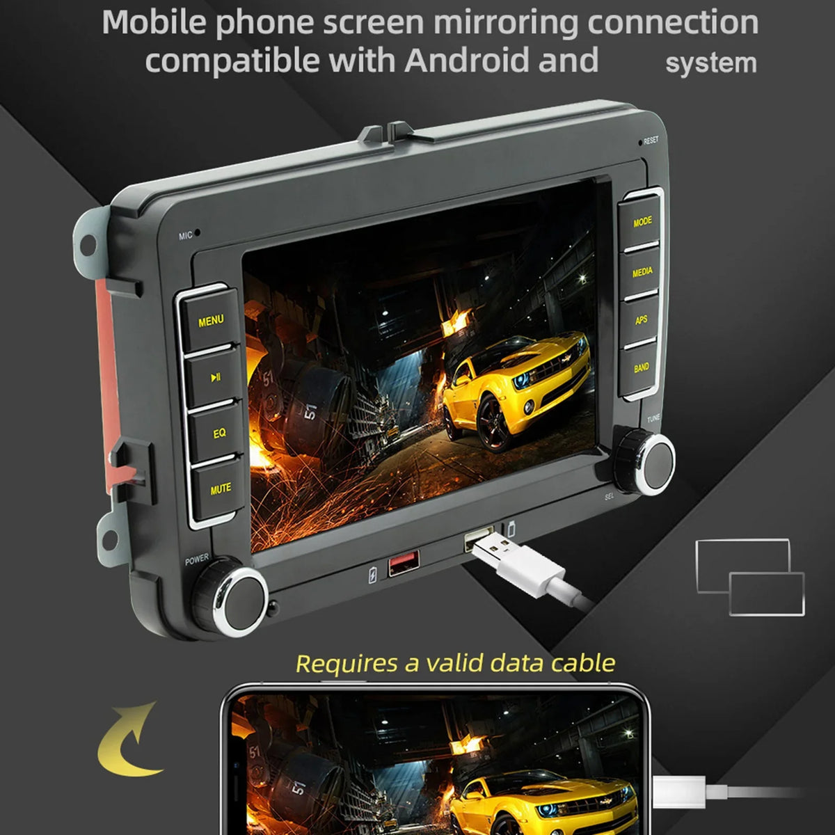 7 Inch Car Stereo MP5 Player Touchcreen BT AM/FM Radio Receiver with Android Auto Carplay Support Hands-Free Calling USB Charge