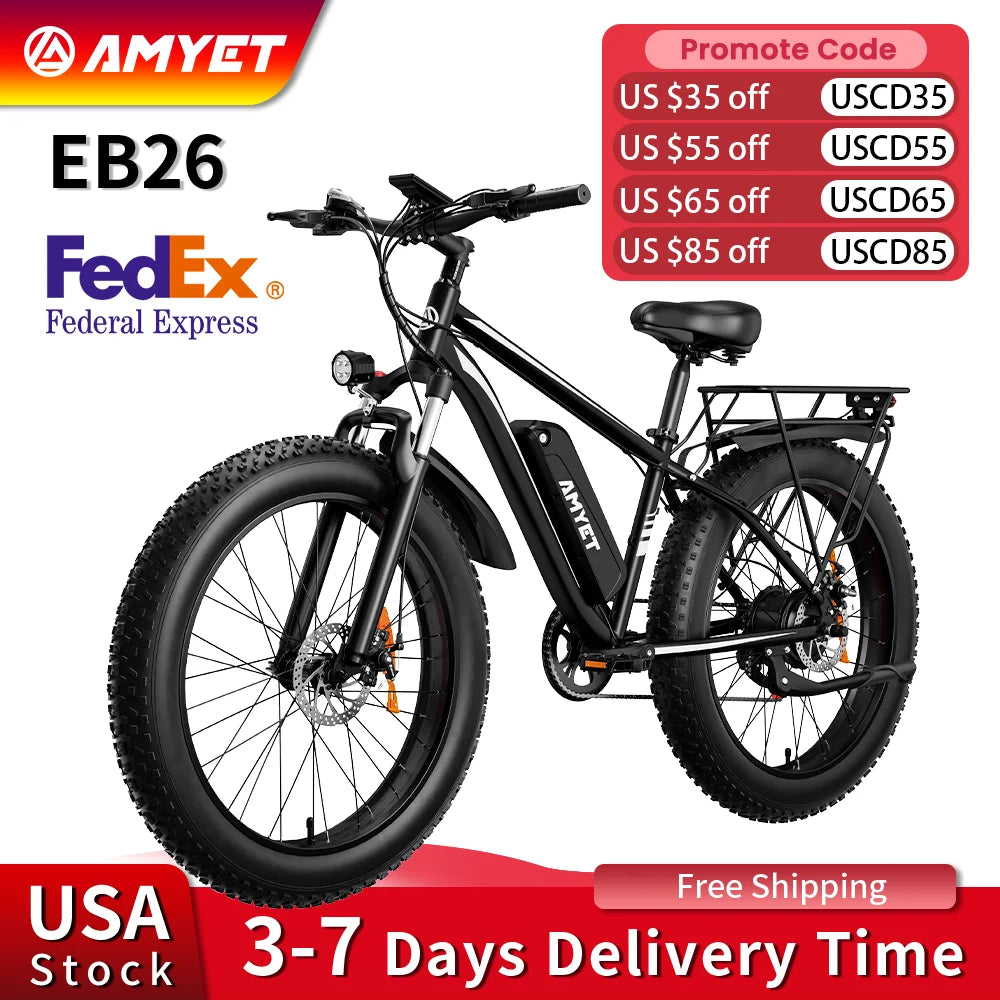 AMYET EB26 1000W 48V Fat Tire Electric Bike | GYZMOGENIX