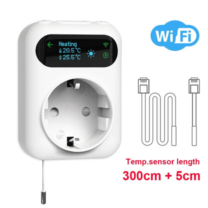 WiFi Digital Socket Thermostat Smart Tuya Plug Temperature Controller Programmable Countdown Timer Heating Cooling Alexa Google