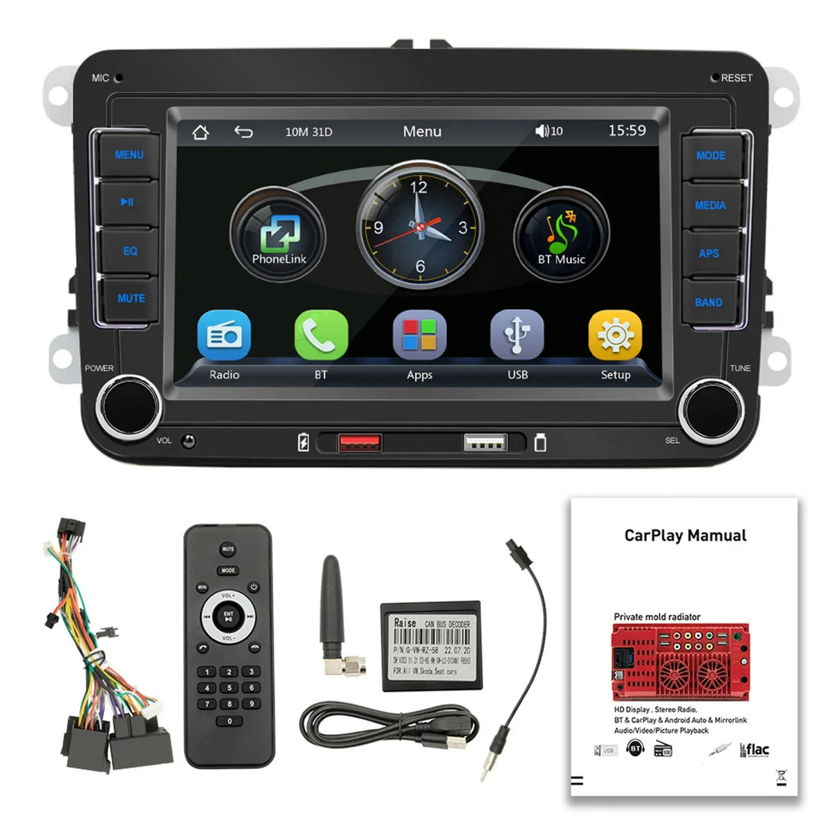 7 Inch Car Stereo MP5 Player Touchcreen BT AM/FM Radio Receiver with Android Auto Carplay Support Hands-Free Calling USB Charge