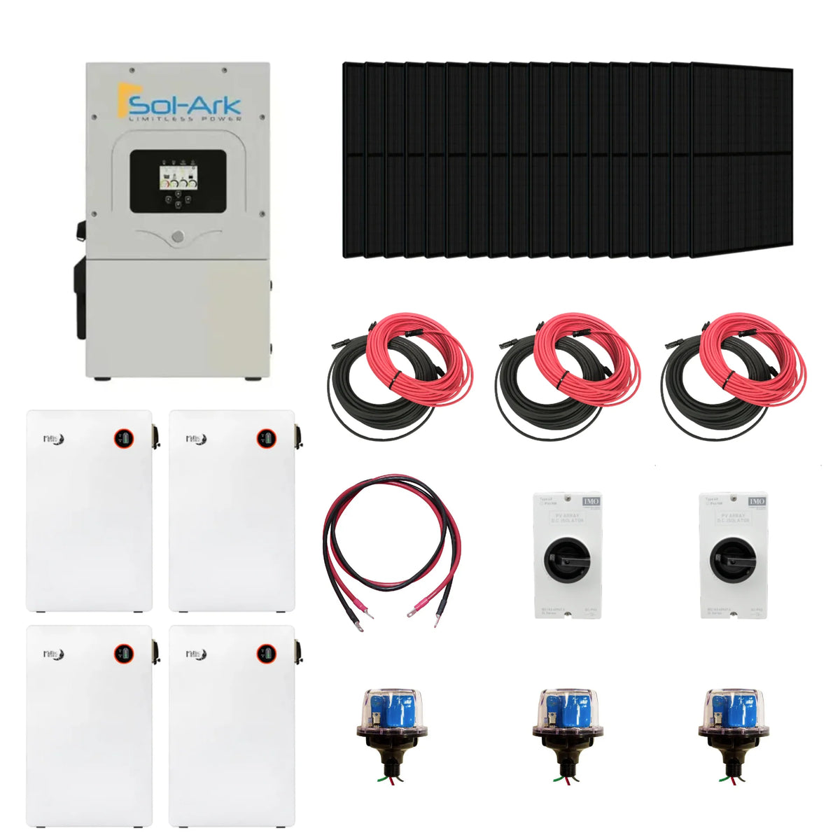 Complete Hybrid Solar Kit - Sol-Ark 15K Hybrid Inverter | 15kW 120/240V Output | 48V 310AH 16.1kWh Midnite Power AllWeather Lithium Battery | 13.5kW+ Solar PV