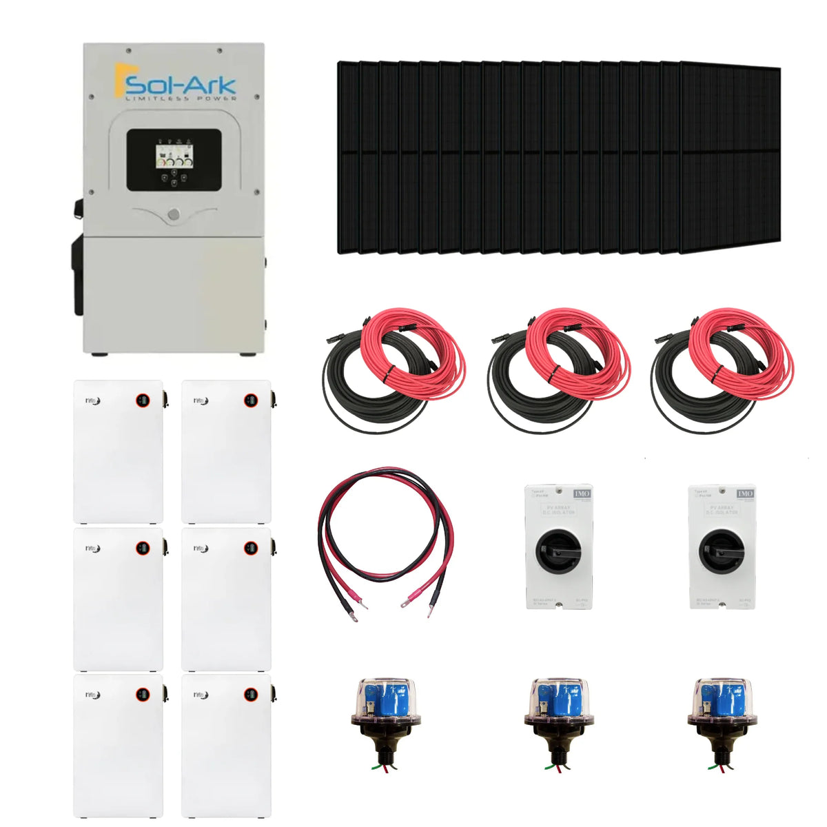 Complete Hybrid Solar Kit - Sol-Ark 15K Hybrid Inverter | 15kW 120/240V Output | 48V 310AH 16.1kWh Midnite Power AllWeather Lithium Battery | 13.5kW+ Solar PV