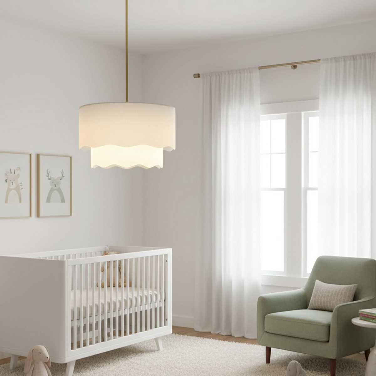 19.6-Inch Fabric Chandelier, 2-Tier Drum Light, Soft White Linen