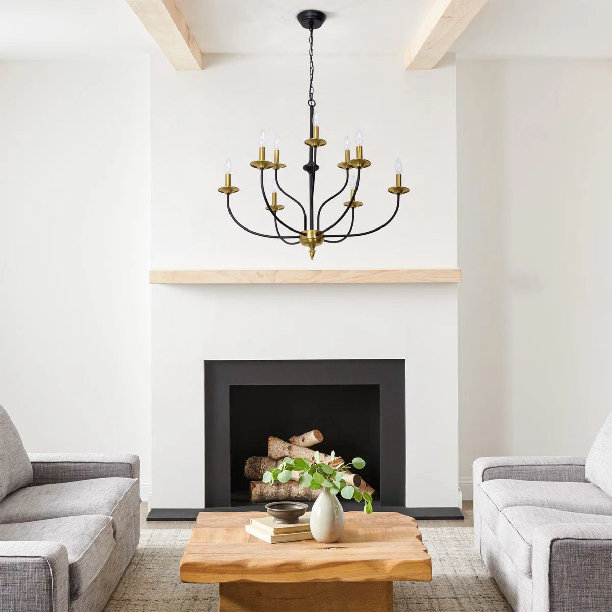 9-Light Dimmable Metal Chandelier with Candle-Style Arms, Gold