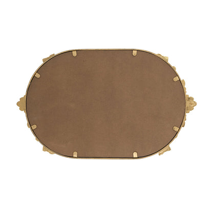 Decorative Mirror Tray with Gold Iron Frame and Floral Accents, 22.7 x 13.6 Inches