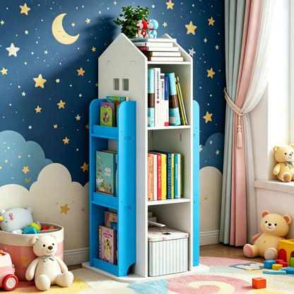 4-Tier Rotating Bookshelf, 360° Swivel, PVC, White