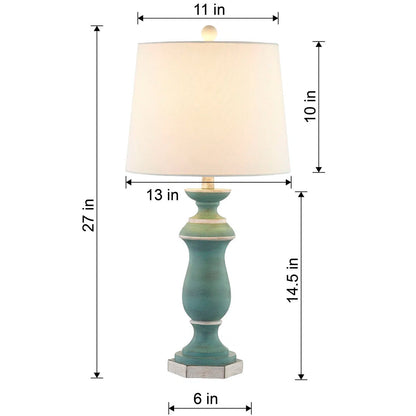 27-Inch Traditional Resin Table Lamp with 3-Way Dimming, Green, Set of 2