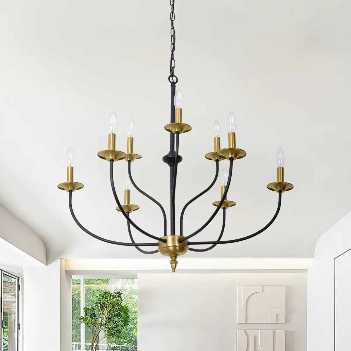 9-Light Dimmable Metal Chandelier with Candle-Style Arms, Gold