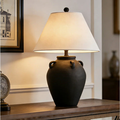 25-Inch Ceramic Table Lamp, Beige Rustic Farmhouse Style