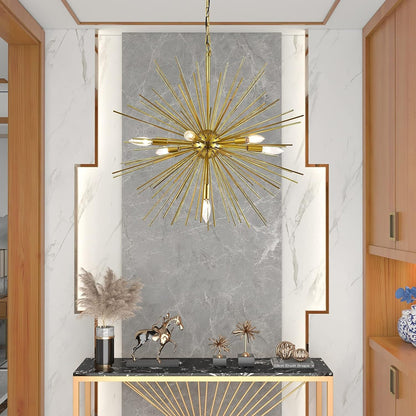 Gold Sputnik Chandelier, 7-Light Mid-Century Modern Starburst, 25.6 Inch