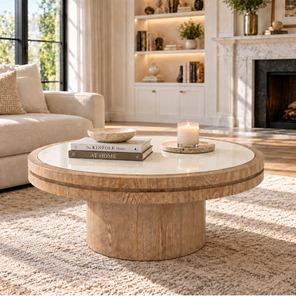 34.25-Inch Square Coffee Table with MDF Pedestal, Gold