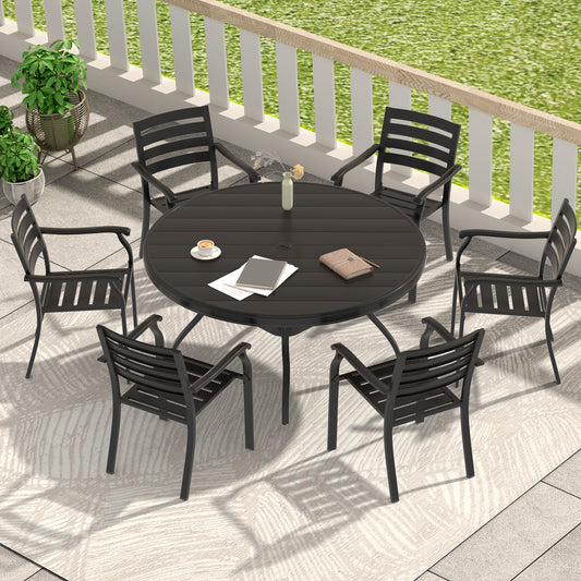 7-Piece Outdoor Metal Dining Set with 6 Stackable Chairs