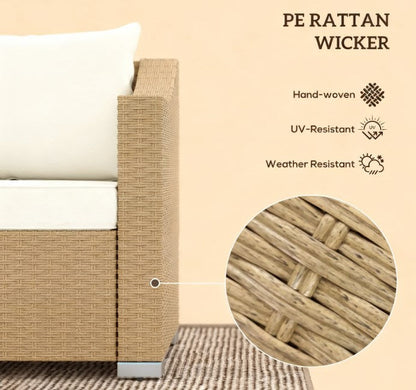 Outdoor Rattan Sofa with Cushions & Throw Pillows
