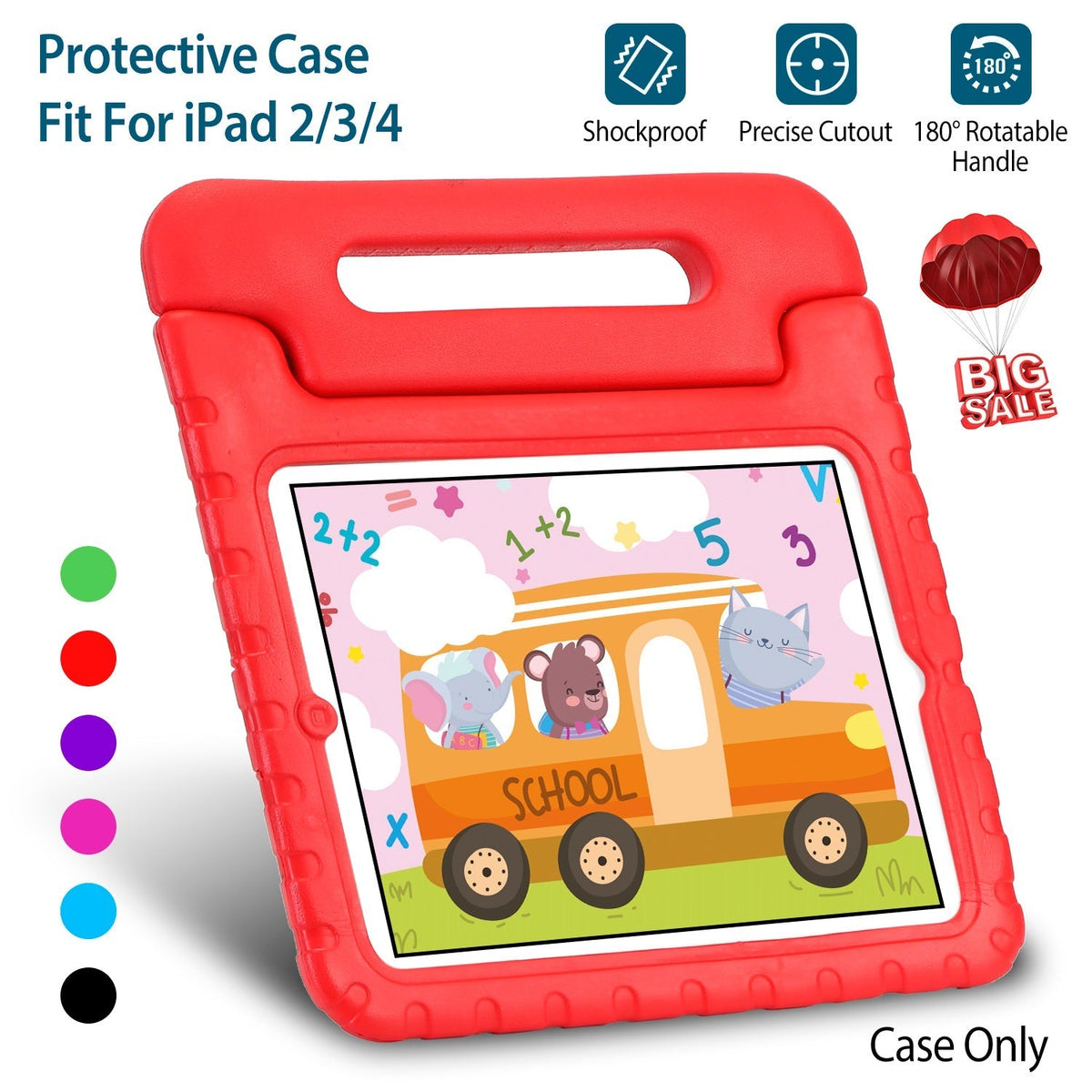 Protective Case Fit For iPad 2 3 4 Shockproof Hard Kid Tablet PC Protection Cover W/ Foldable Handle