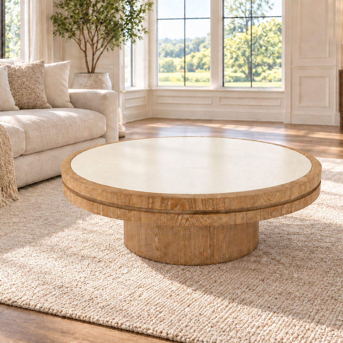 34.25-Inch Square Coffee Table with MDF Pedestal, Gold