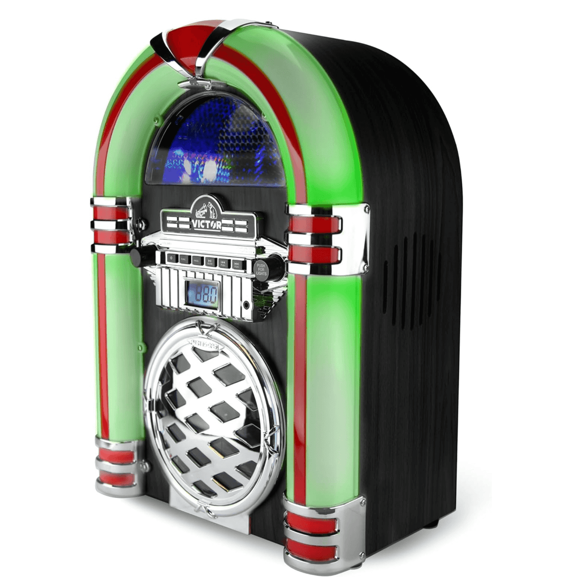Victor Broadway II Desktop CD Jukebox with Multi-Color LED Lighting and FM Radio