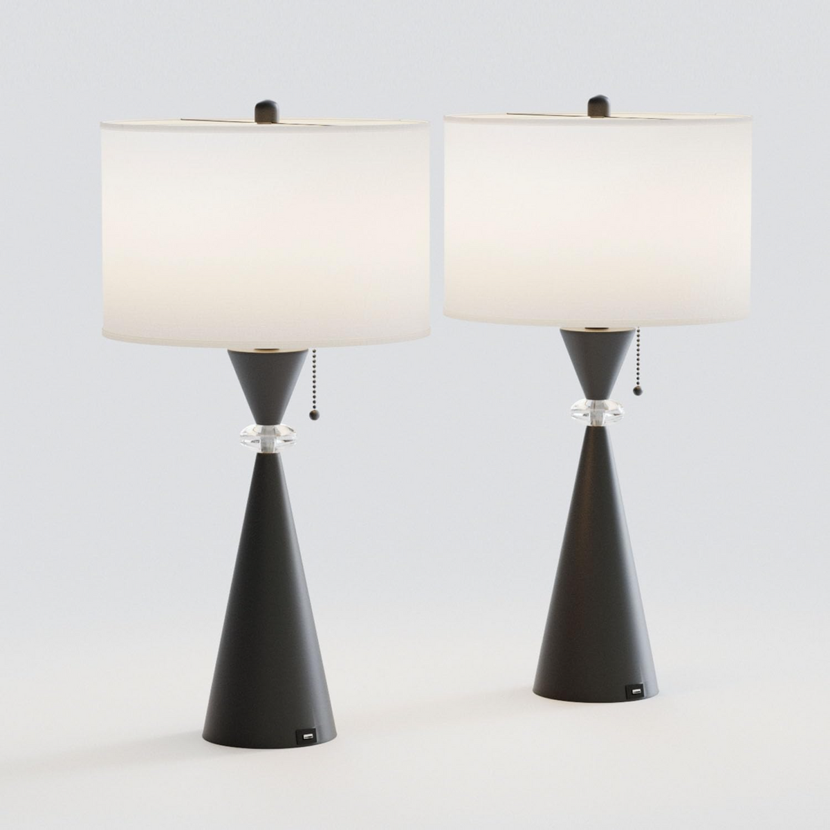 28-Inch Modern Table Lamps Set of 2, Bedside Lamps with USB Charging Ports, Black