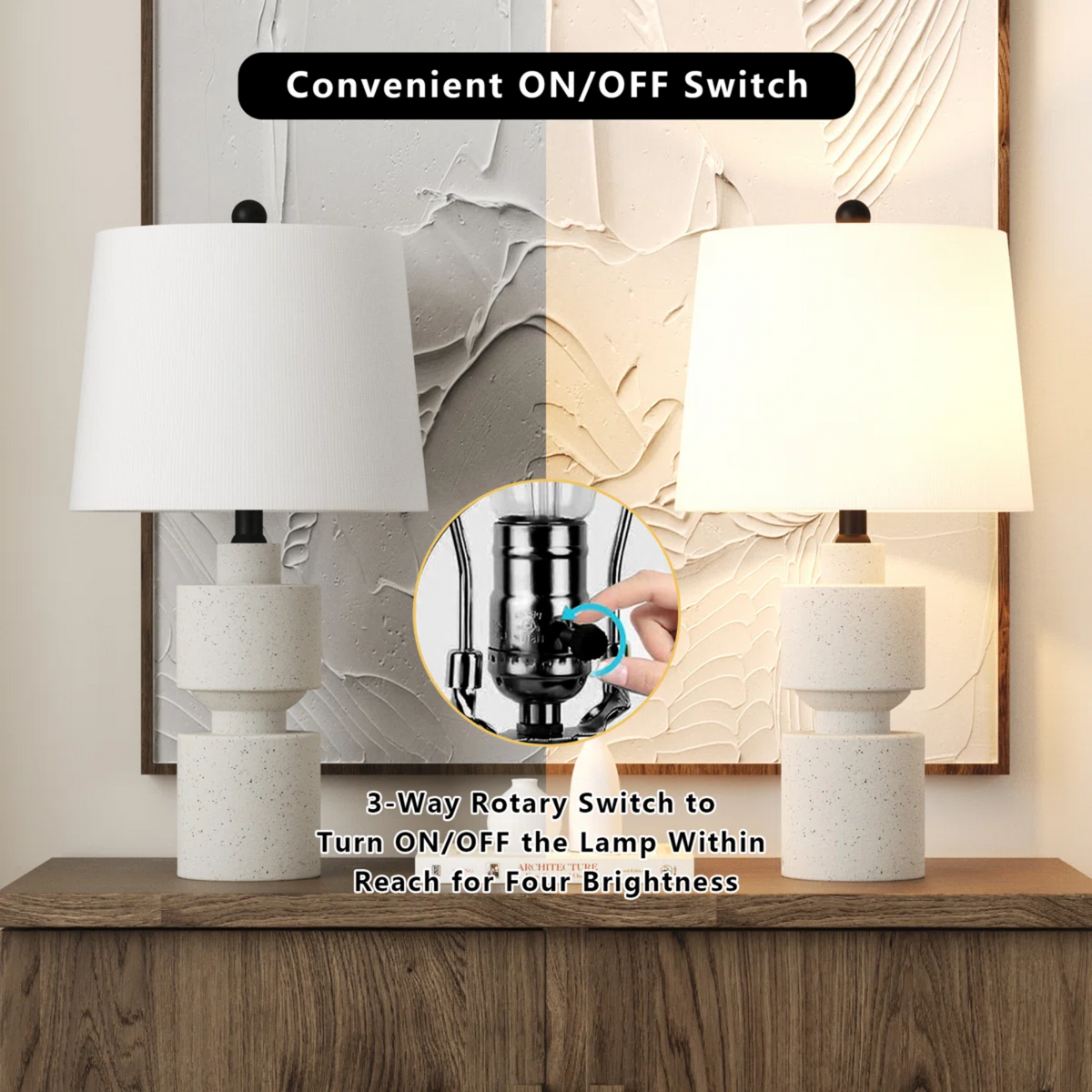 24.5-Inch Modern Farmhouse Table Lamp, Beige Resin