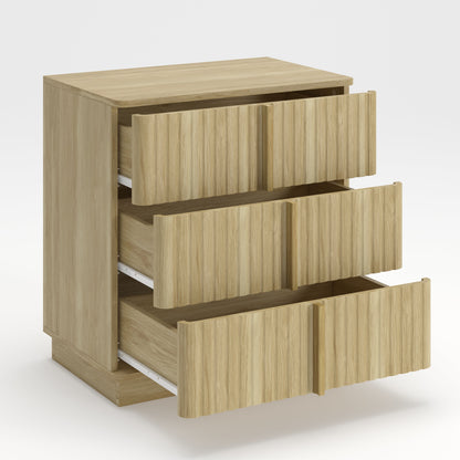Vertical Stripe 3-Drawer Nightstand, Natural MDF, 25.39-Inch